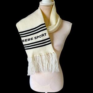 BEBE ladies, winter scarf, cream color and black NWOT 91 inches total length